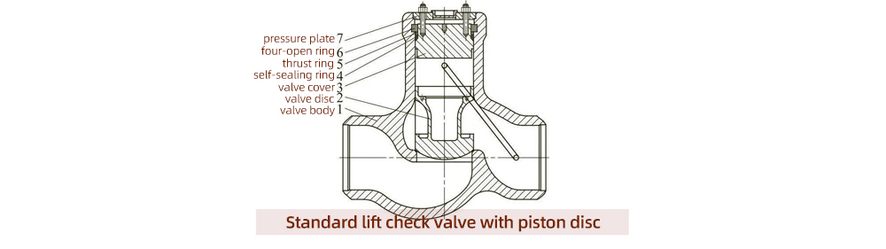 Standard lift check valve with piston disc